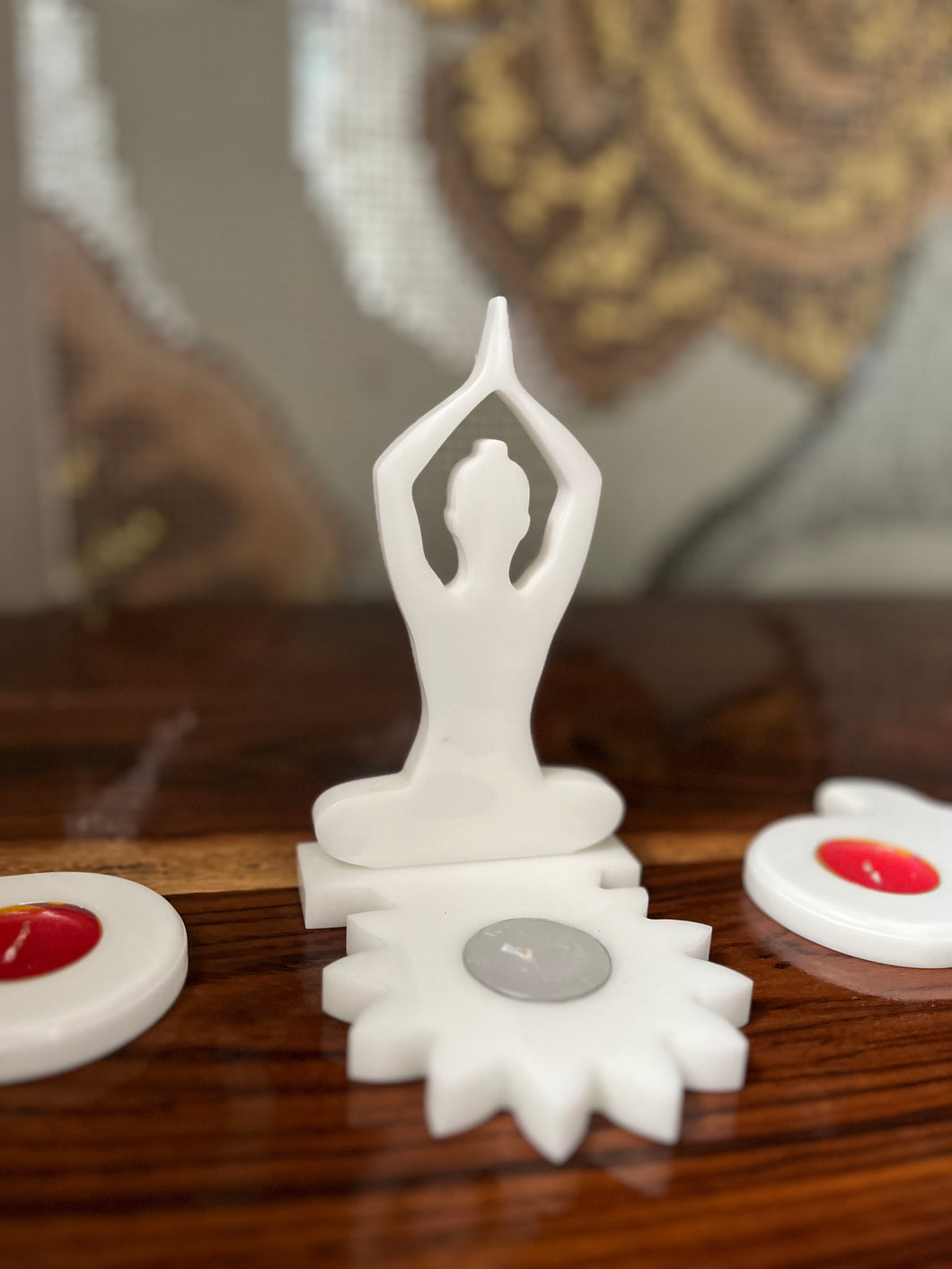 Meditating lady tea light holder