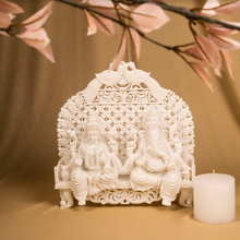 Load image into Gallery viewer, Lakshmi and Ganesh idol on throne
